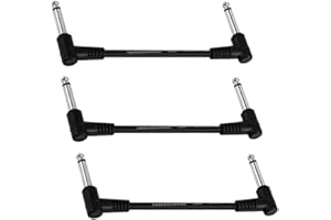 BRIEFCEC Kabel krosowy do gitary, kątowy, 6,35 mm, kabel instrumentalny, klasyczny kabel krosowy 1/4", wtyczka mono do gitary elektrycznej, gitary basowej, klawiatury, kabla audio TS (3 szt., 15 cm, mono)