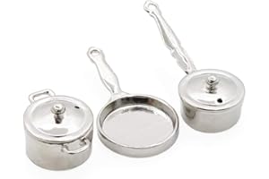 Odoria 1/12 Miniatura 3PZ Batería de Cocina Plata Cazo Sartén y Cacerola Cocina Accesorio para Casa de Muñecas