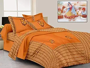 EurekaA Dancing Girl Embroidered King Size TC-300 Cotton Double Bedsheet I King Size Cotton Double Bedsheet with 2 Pillow Covers