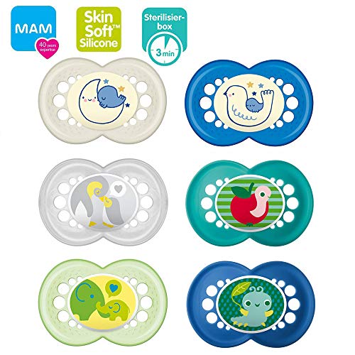 MAM SkinSoft Silicone Ciuccio Day & Night 16+, 6 pezzi, Succhietto in silicone 16+
