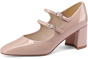 MIRAAZZURRA Escarpins à talon bloc Mary Jane Escarpins élégants avec bride de cheville et bout rond Chaussures vernies avec boucle