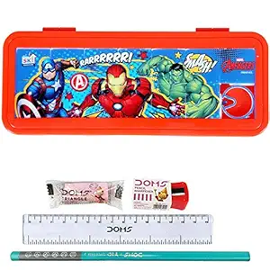 AneriDEALS Avengers Art Red Color Plastic Pencil Box with Puzzle Game for boy & Girls for School