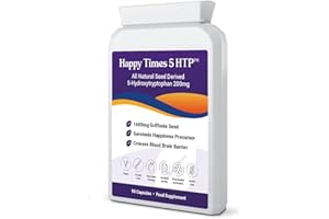 BESPOKE BIOTICS Happy Times Double Strength 5-HTP Supplement (200mg) Amino Acid 5 Hydroxytryptophan -Serotonin Melatonin Happiness Hormone Precursor Natural Griffonia Seed Extract Herbal Healthy Sleeping
