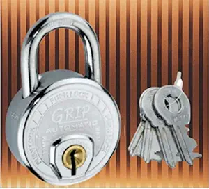 Grip Automatic Round 77 MM 12 Lever Double Locking Technology Push Lock with 4 Heavy Keys (Pack of 01) Big Padlocks (Made in Aligarh)