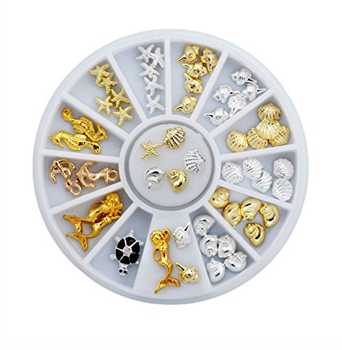 Sea Style Shell Starfish Mix Design Alloy Nail Art Rhinestone Studs Decoration Wheel Set DIY Beauty Charm Nail Tools