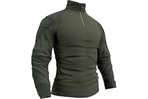Memoryee Homme Tactique Militaire Chemise Manches Longues de Combat avec 1/4 Fermeture Glissière et Poches