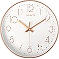VOLANTIS Plastic 12 Inch Modern Stylish Non Ticking Silent Analog Wall Clock For Home, Living Room, Bedroom, Office, And Kitchen (White & Rose Gold)