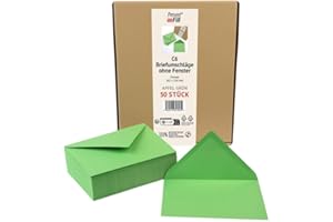 ‎PRESENT FILL PresentFill® 50 x Briefumschläge Apfel Grün C6-162 x 114 mm ohne Fenster I 100% Recycling Kraftpapier I 120 g/m² stark I Blauer Engel zertifiziert I Made in Germany