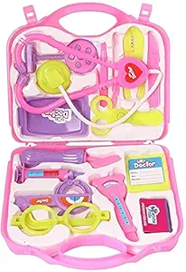 Plastic Doctor Kit with Medical Accessories Pretend Play Toy for Kids, Packed in a Sturdy Gift Case- Pink