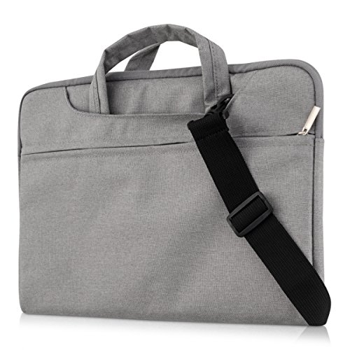 kwmobile Umhängetasche für 12,5″ 13″ 13,3″ Laptop / Ultrabook – Laptoptasche aus Stoff mit Reißverschluss und Tragegurt in Grau – z.B. geeignet für Apple, Samsung - 5