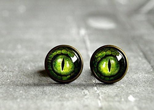 Green Dragon Eye Stud Earrings, Antique Brass Stud Ear Post dragon eye jewelry,Glass dome stud stud earrings eyeball earring