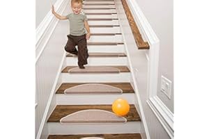 Qingbei Rina Stair Treads Carpet Non Slip,15 Packs|22 x 65cm Stair Pads Mat Rug with Safety Adhesive,Indoor Stair Runner Protector for Wooden Steps Staircase Floor (Beige)