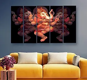 Artdira Ganesha Multiple Frames Wall Painting For Living Spaces, Bedroom, Hotels & Office With Sparkle Touch 7mm Hard Wooden Board (50 30 inches) AD_MFC_137