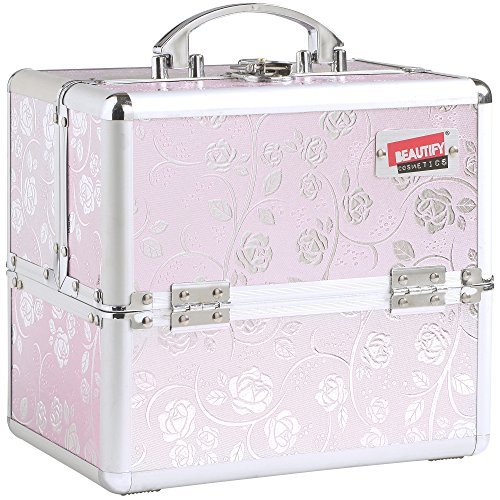 Beautify Professional Small Pink Rose Patterned Aluminium Beauty Cosmetics & Make Up Case
