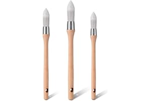 FACCITO Brochas Sintéticas Puntiagudas para Ventana Guillotina Pincel de Precisión Cepillo con Parte Superior del Arco y Anillo Acero Inoxidable para Pintar Puerta Pintura Aceite y Agua, 3 Paquetes