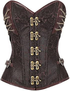 r-dessous Hochwertige Vintage Corsage Corsett braun Gothic Bustier Steampunk Mieder Schnür Korsett Top