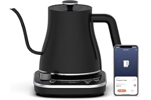 IODOO Hervidor Agua Electrico 1200W - Ajuste de Temperatura 60-100ºC - 0.8 Litros Tetera Gooseneck, 100% Acero Inoxidable, Protección Contra Sobrecalentamiento, Pour Over Kettle & Coffee