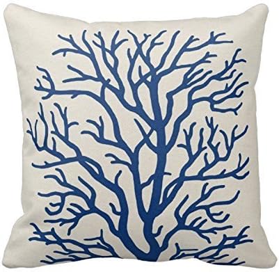 Hidoon® Blue Branch Pattern Cotton Linen Square Throw Pillow Case Decorative Cushion Cover Pillowcase Pillowslip for Home Sofa 18x18 Inches