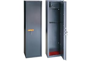 UTILIA Armadio Portafucili Fuciliera in Acciaio con Tesoretto, Cassaforte per Armi Blindata, Chiave a Doppia Mappa, Fori per Ancoraggio a Parete e Pavimento, Moquette sul Fondo cm. 148x34x28 (5 Posti)