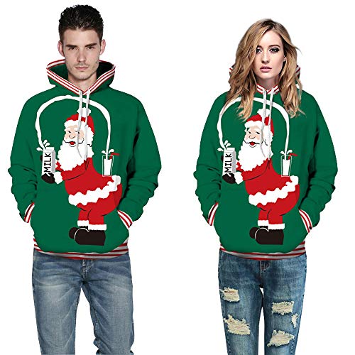 Preisvergleich Produktbild Togelei Men's Christmas Tops Männer Casual Herbst Winter Weihnachten Drucken Langarm Hoodies Sweatshirt Santa Claus Drucken Sport Sweatshirt verstellbare Kordelzug Schwarz-weiß gestreiften Manschetten