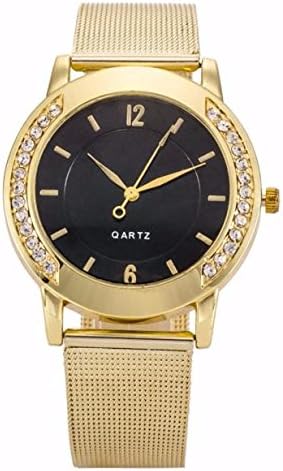 Fashion Women Crystal Golden Stainless Steel Analog Quartz Wrist Watch Dress Watch (Golden 1)