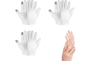 HOKIAMCN 3 Pairs Moisturizing Gloves Touch Screen Function | Over Night Bedtime White Cotton | Cosmetic Inspection Premium Cloth Quality | Eczema Dry Sensitive Irritated Skin Spa Therapy| One Size Fits Most