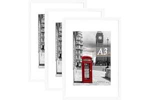 Scholar Tree White Photo Frame Picture Frames, A3 with Mat for A4 Mount Picture, Set of 3, Wall Mountable