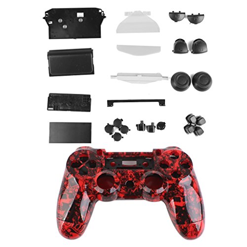 Preisvergleich Produktbild Schädel Kontroller Schalengehäuse Fall Kit Buttons Playstation4 PS4 Rot