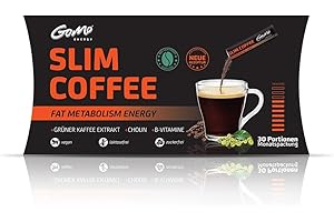 GOMO SLIM COFFEE. Ottimo per il metabolismo lipidico. Con colina, garcinia cambogia, estratto di caffè verde, vitamine B e caffeina | Aumenta l'energia e il controllo dell'appetito | 30 porzioni