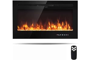 GOPLUS Caminetto Elettrico da Parete con Schermo LED, Timer e Telecomando,Camino da Incasso con 9 Colori di Fiamma 91,5x54,5x14 cm