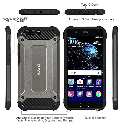 Huawei P10 Plus Funda  J D  Armadura Delgada   Doble Capa   Protecci  n Pesada  H  brida Resistente Funda Protectora y Robusta para Huawei P10 Plus - Met  lico Negro
