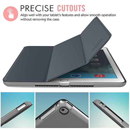 MoKo Hülle für Apple iPad Air 2 – PU Leder Tasche Schale Smart Case mit Translucent Rücken Deckel, mit Auto Schlaf/Wach Funktion und Standfunktion für Apple iPad Air 2/iPad 6 9.7 Inch Tablet, Space Grau - 5