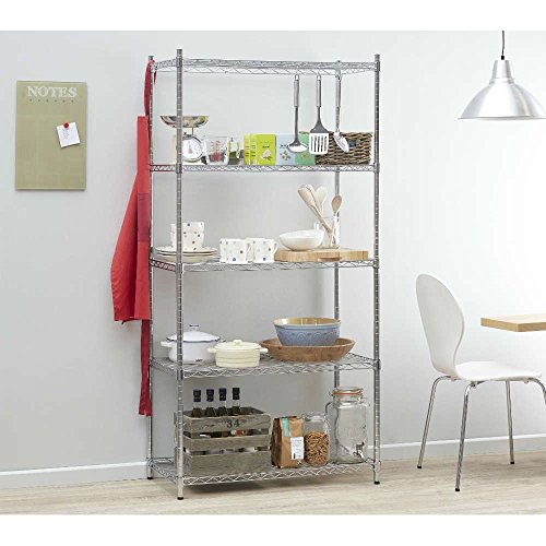Heavy Duty Chrome Shelving Unit - 6 Shelves, H1800 x W900 x D450 mm. Extra Strong High Quality Steel Shelves Ideal for Kitchens, Offices, Stockrooms, Retail Shops and more