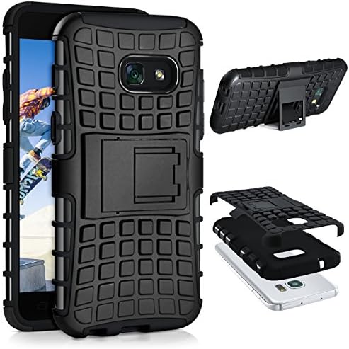 OneFlow TANK Case compatible with Samsung Galaxy A5 (2017) Outdoor Case | Tank Mobile phone case with stand - 360 degree protection made of silicone & plastic, Black