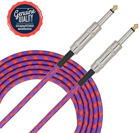 Sonobono Professional Noiseless Music Instrument Cable 1/4-Inch Straight with Braided Tweed Woven Jacket for Guitar, Bass Guitar, AMP, and Keyboard (3m/10 Feet, Purple Red)