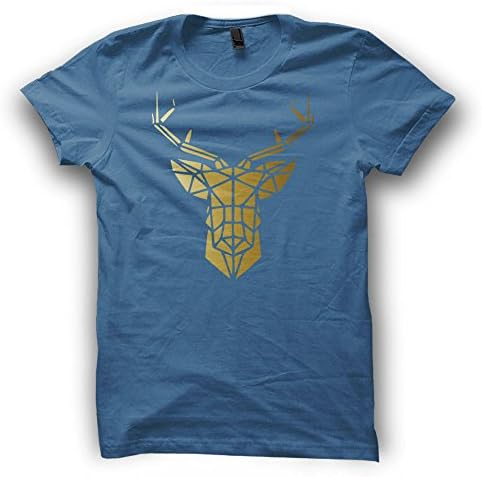 Paranoid Penguin Deer Tshirt - Geometric Mandala Graphic Artwork - Mens Animal Stag Shirt (Medium, Blue)