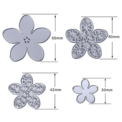 4 Stück Metall Stanzschablonen Set Blumen Einklebebuch Schablonen für DIY Scrapbooking Album, Schneiden Schablonen Papier Karten Sammelalbum Dekor - 4