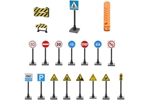 YPLonon Straßenschilder Satz 18 Stück City Straßenschilder Set Zweckmässig City Verkehrszeichen Set für Bauplatten Verkehr Verkehrszeichen Bausteine Ampel Spielzeug Ergänzung für den Strassenteppich