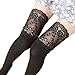 Produktbild YunYoud Baumwollsocken Damen, Mädchen Winter Über Kniestrümpfe Weich Baumwolle Spitze Lange Socken Frau Mode Strümpfe Beiläufig Kuschelsocken (62cm, Schwarz)