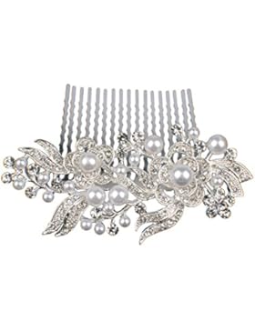 Haarkamm Strass und Perlen Haarschmuck Hochzeit Braut Haargesteck Silber (HK005)