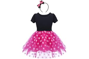 IWEMEK Enfants Bébés Filles Déguisement Princesse Robe Tutu à Pois Polka Dot avec Serre-tête Bandeau Bowknot Costume Tenue Justaucorp de Canaval Spectacle Danse Cérémonie Anniversaire Rose Vif Ans