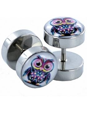 KULTPIERCING - Fakeplug Fake Plug Tunnel Piercing Ohrstecker Ohrring Bunte Eule