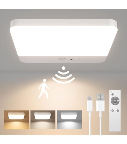Lampada da soffitto LED ricaricabile con sensore di movimento, piccola lampada da parete con telecomando, dimmerabile, 3 temperature di colore, 18 cm | Leroy Merlin