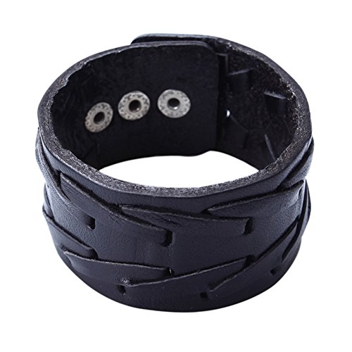 DonDon pulsera de cuero trenzada de color negro para hombres
