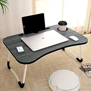 Dhwni International Foldable Bed Study Table Portable Multifunction Laptop Table Lapdesk for Children Bed Foldabe Table Work Office Home with Tablet Slot & Cup Holder Bed Study Table Black Coloured