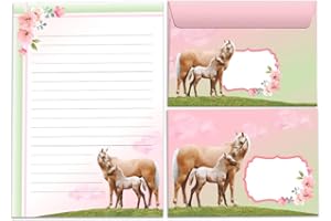 Junapack Stationery Set for Girls with Horse & Foal, A5 Lined Paper Pad, 25 Sheets & 15 Envelopes (C6 Size)