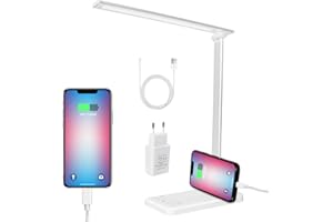 KYOTECH Lámpara Escritorio LED 5 Modos 10 Niveles de Brillo Lampara led Escritorio regulable con puerto de carga USB Temporizador de 45min Protección Ocular Luz Lectura Lámpara para Estudiar