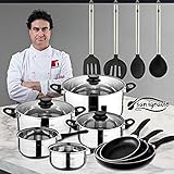 Fondo apto para inducción San Ignacio Juego de Sartenes, Utensilios Batería de Cocina, Aluminio, Negro, 24 cm