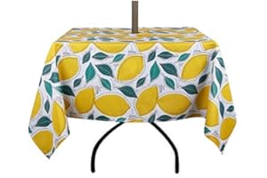 SUQ I OME Patio Outdoor Tablecloth with Umbrella Hole and Zipper,Garden Tablecloth for Host Backyard Parties, BBQs,Family Gatherings(Lemon,60'' Square with Zipper)