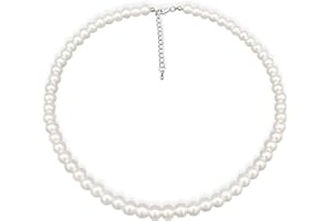 LIHELEI Collar de Perlas, Collar de Perlas Mujer de 4-8mm, Plata Collar Largo de Perlas de Imitación, Collar de Perlas Unisex, Collar de Perlas de Joyería para Mujer y Hombre - 38-75cm